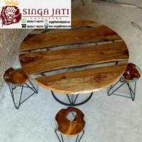 Jual Meja Kafe Resin Minimalis Kayu Jati Kaki Besi