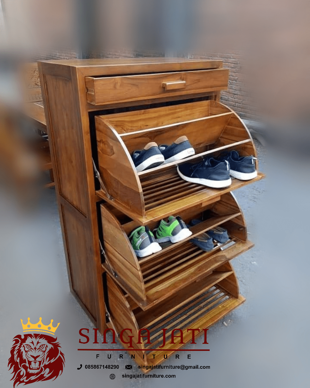 model rak sepatu dari kayu jati minimalis - singa jati furniture