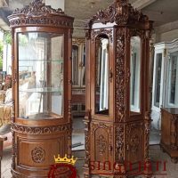 Lemari Pajangan Sudut Minimalis Kayu Jati Ukir Jepara