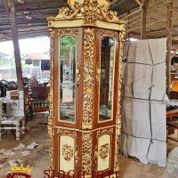 Lemari Pajangan Sudut Minimalis Kayu Jati Ukir Jepara