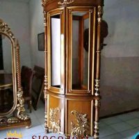 Lemari Pajangan Sudut Minimalis Kayu Jati Ukir Jepara